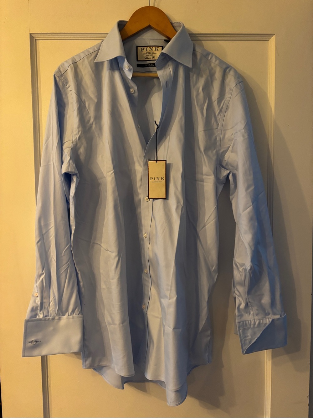 NWT Thomas Pink The Bulldog French Cuff Blue Dress Shirt size 16 x 34.5